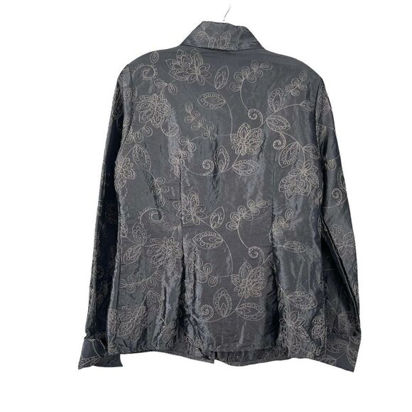 NaraCamicie Formal Top Gray Silver Embroidered Jewel Belted V Neck Size III M - Picture 3 of 12